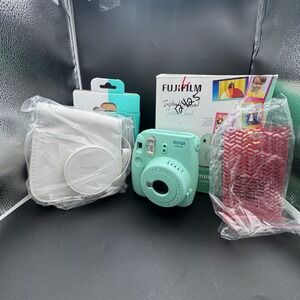 Fujifilm Instax Mini 9 Instant Camera Super Bundle Seafoam Green Case Open Box